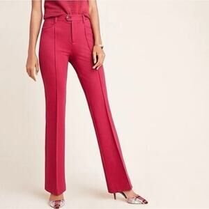 Anthropologie Dark Pink Raspberry The Essential Slim Flare Trousers Pant Size 14
